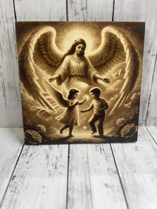 Angel de la Guarda- Guardian Angel (Laser Engraved into the wood with depth!)