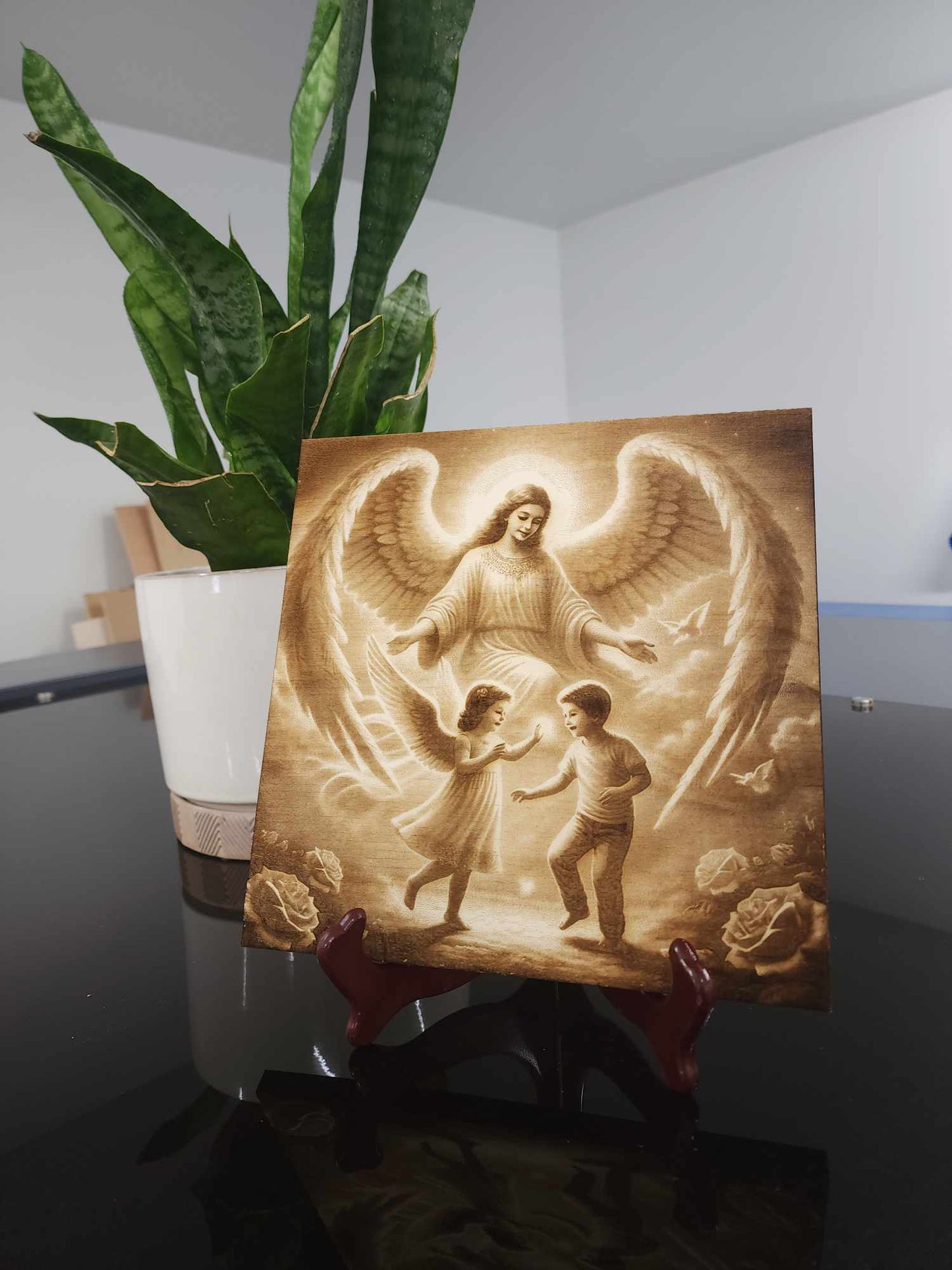 Angel de la Guarda- Guardian Angel (Laser Engraved into the wood with depth!)