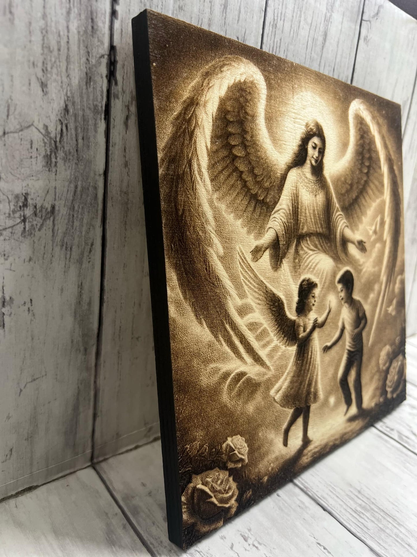 Angel de la Guarda- Guardian Angel (Laser Engraved into the wood with depth!)