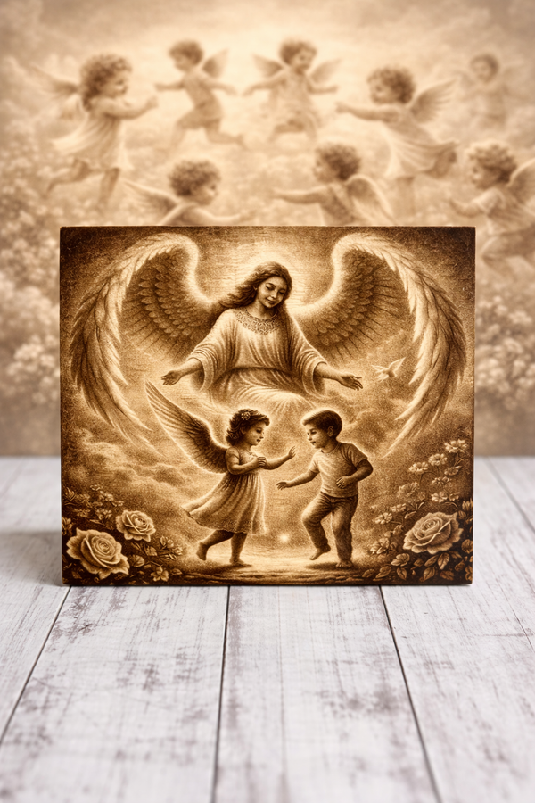Guardian Angel Wood Engraving – Religious Wall Art