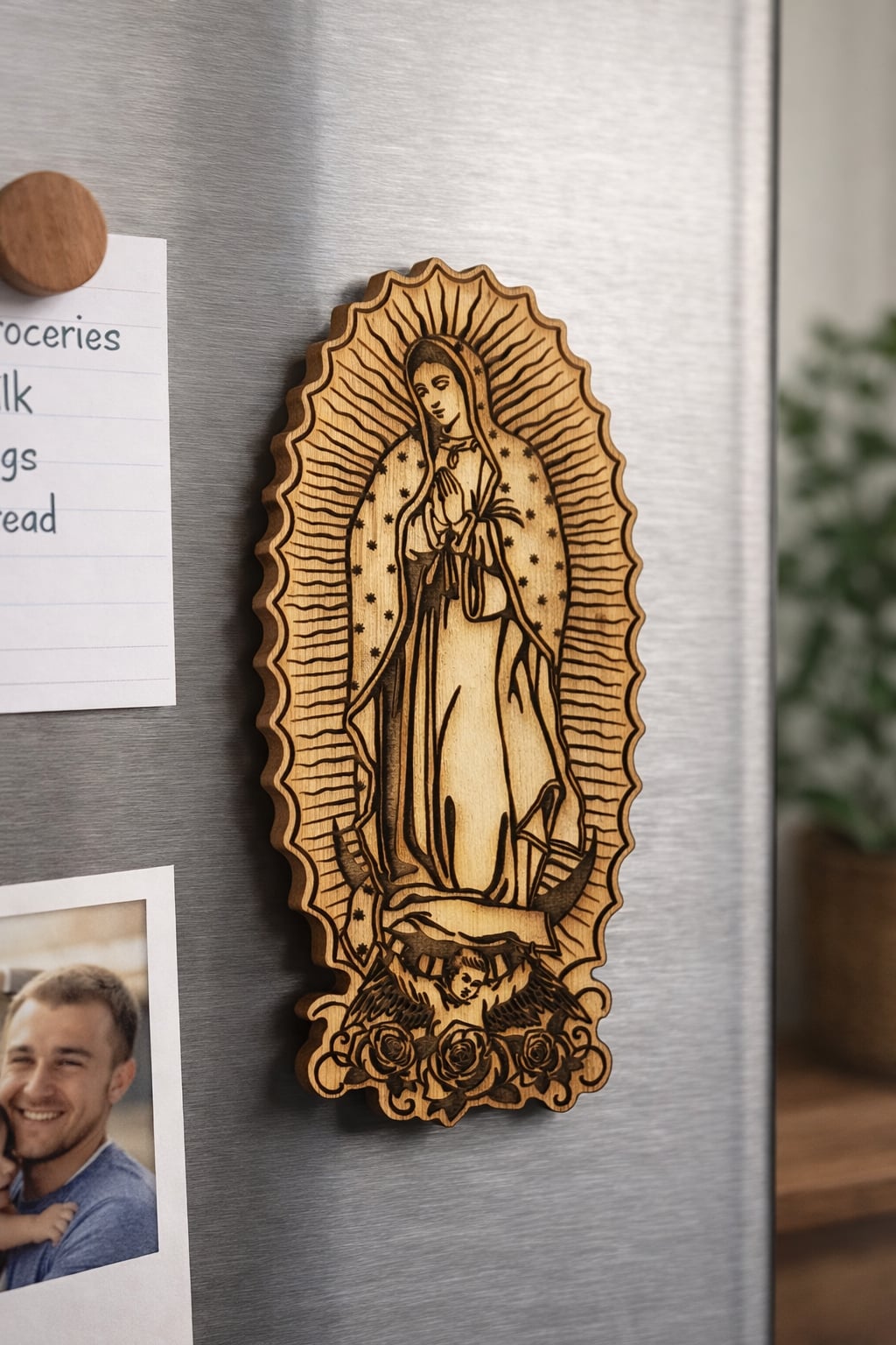 Handmade Religious Wood Magnets – Virgen de Guadalupe, St. Jude, Archangel Michael & Jesus | Oops I Inked