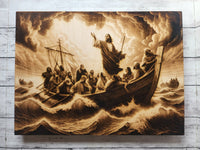 Jesus Calms the Storm – Engraved Christian Wood Art