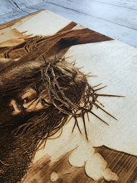 Jesus Carrying the Cross Wood Engraving – Christian Wall Art | Passion of Christ Religious Decor