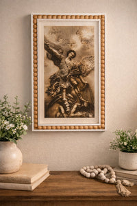 Archangel Michael Defeating Satan – Hand Engraved Christian Wood Wall Art | St. Michael Catholic Religious Decor