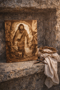Resurrection of Jesus – Empty Tomb Wood Engraving | Christian Wall Art | Faith Inspired Religious Decor