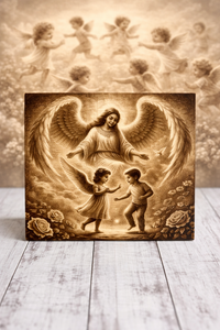 Guardian Angel Wood Engraving – Religious Wall Art