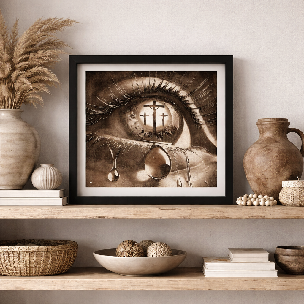 A Mother’s Sorrow – Mary Looking Upon Her Crucified Son | Christian Wood Engraving