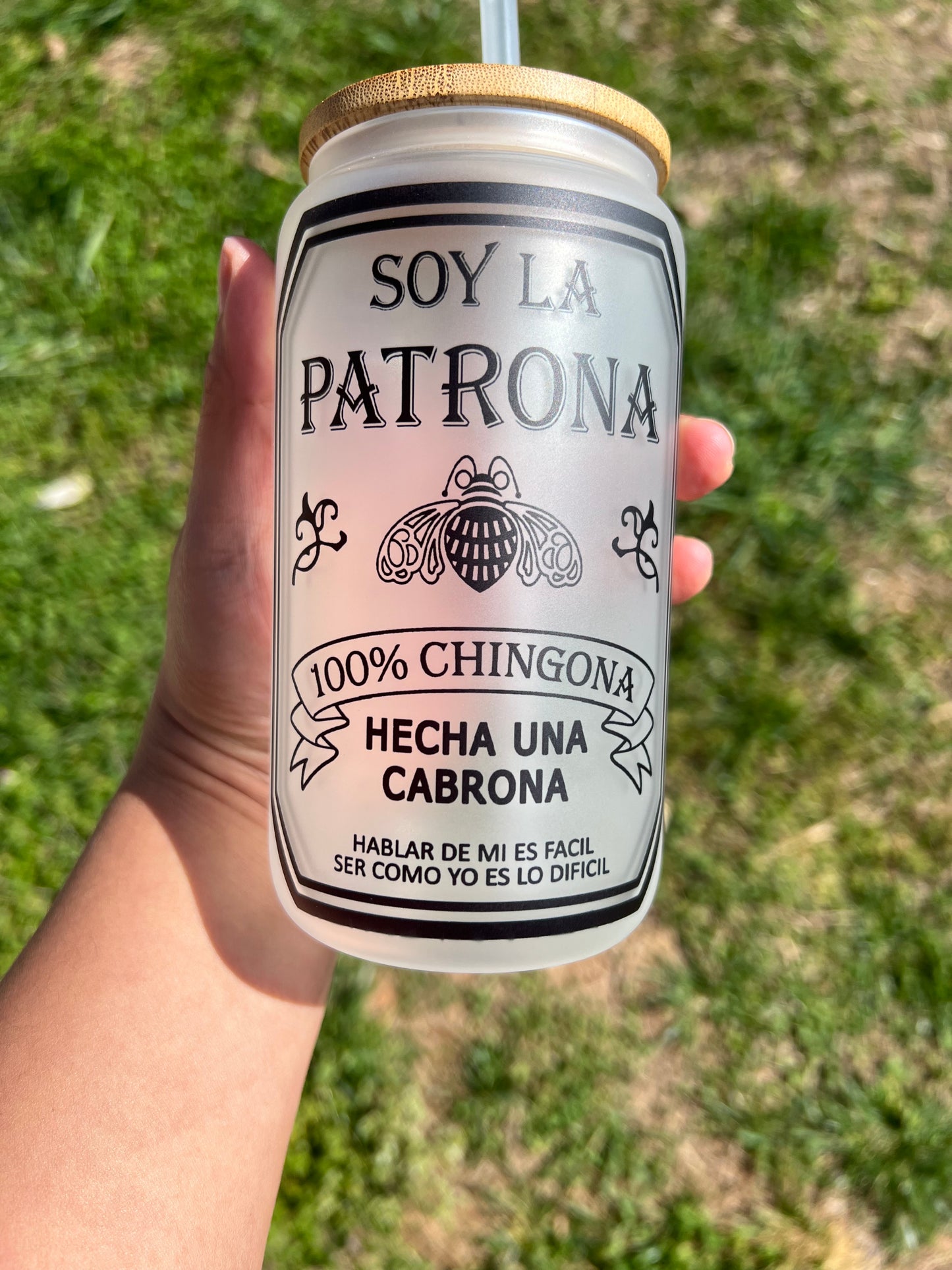 Soy la Patrons glass can