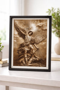 Archangel Michael Defeating Satan – Hand Engraved Christian Wood Wall Art | St. Michael Catholic Religious Decor