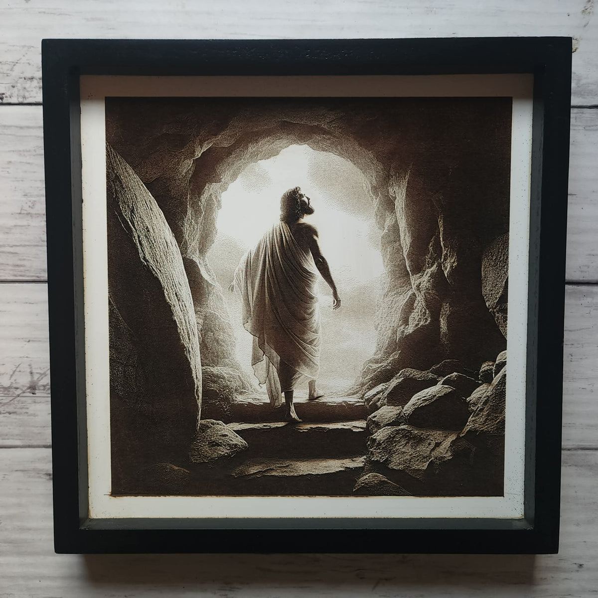 Resurrection of Jesus – Empty Tomb Wood Engraving | Christian Wall Art | Faith Inspired Religious Decor