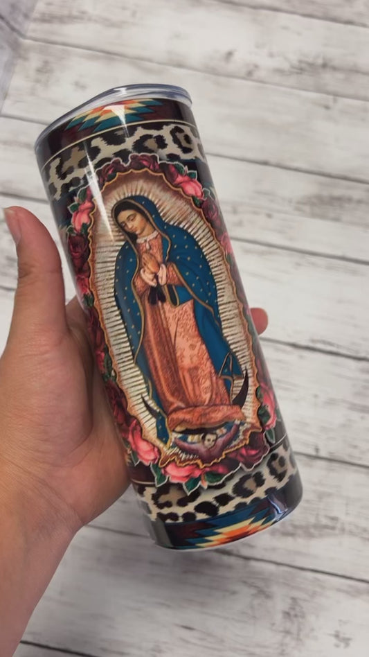 Leopard print Virgin Mary tumbler