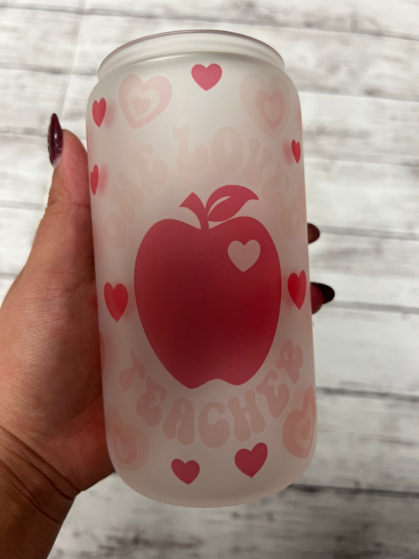 One love Teacher apple Glass Can