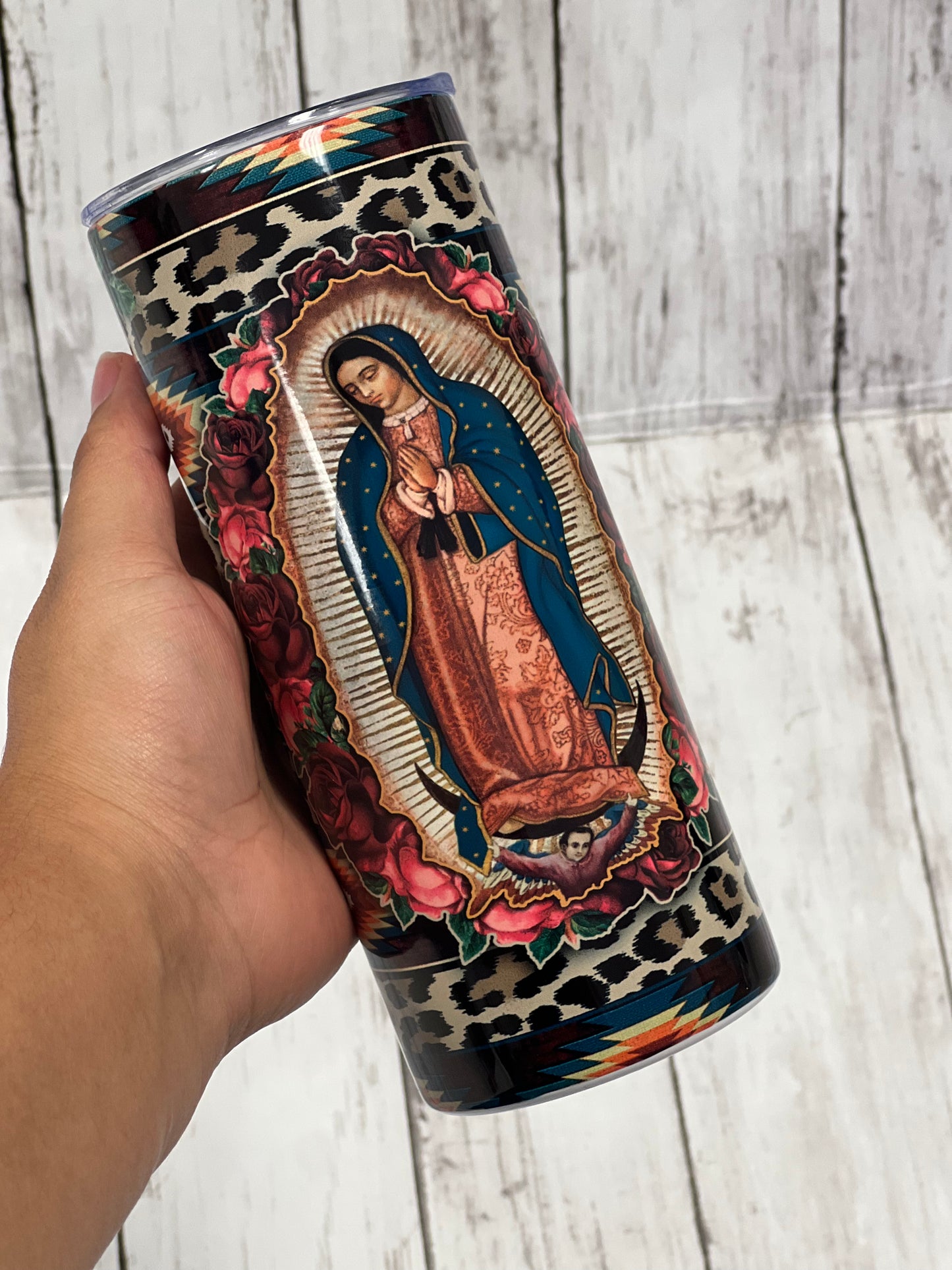 Leopard print Virgin Mary tumbler